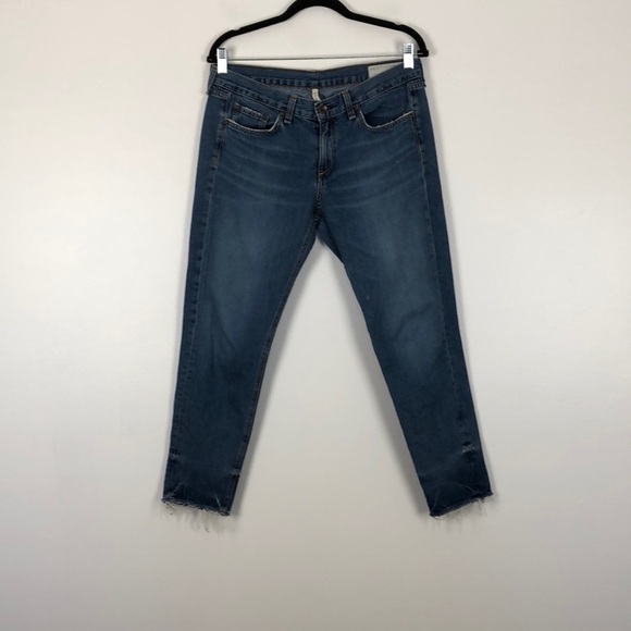 Rag & Bone blue distressed boyfriend 5 pocket raw hem jeans Size 27 - Picture 1 of 9